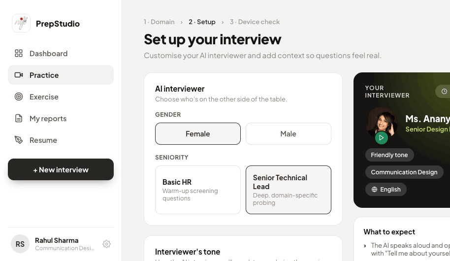 YesJunior interview setup